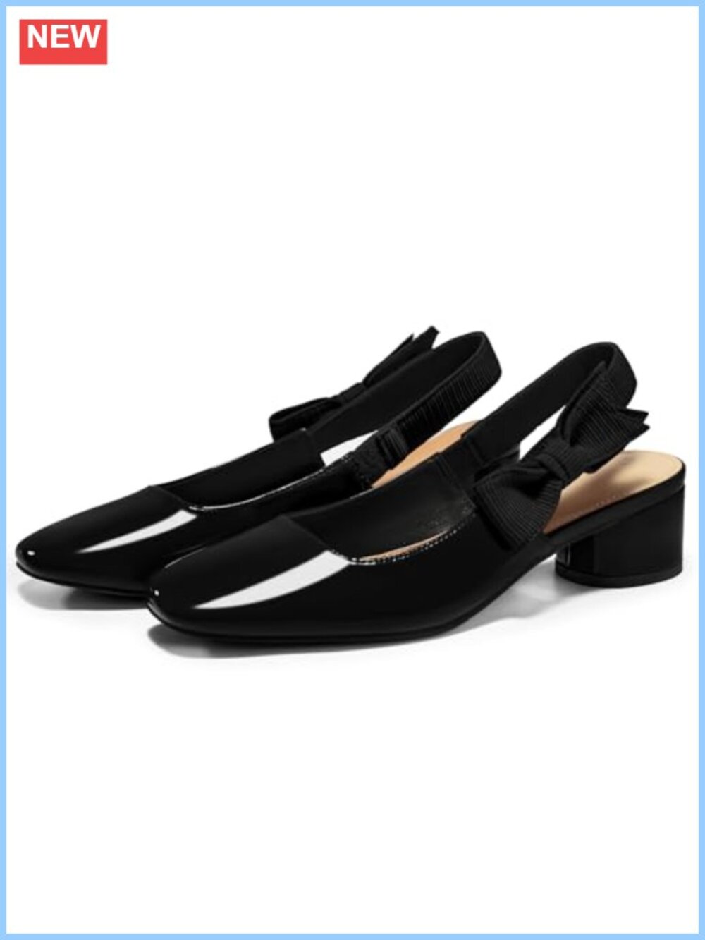 Womens Slingback Chunky Heels Bow Closed Square Toe Slip On Work Pumps